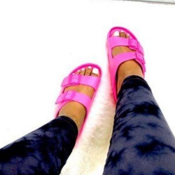 Neon Pink Comfy Double Buckle Sandals - Picture 8 of 9